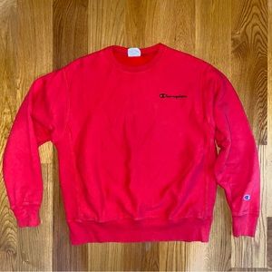 Champion Classic Red Reverse Weave Crewneck Sweatshirt Large thick bright